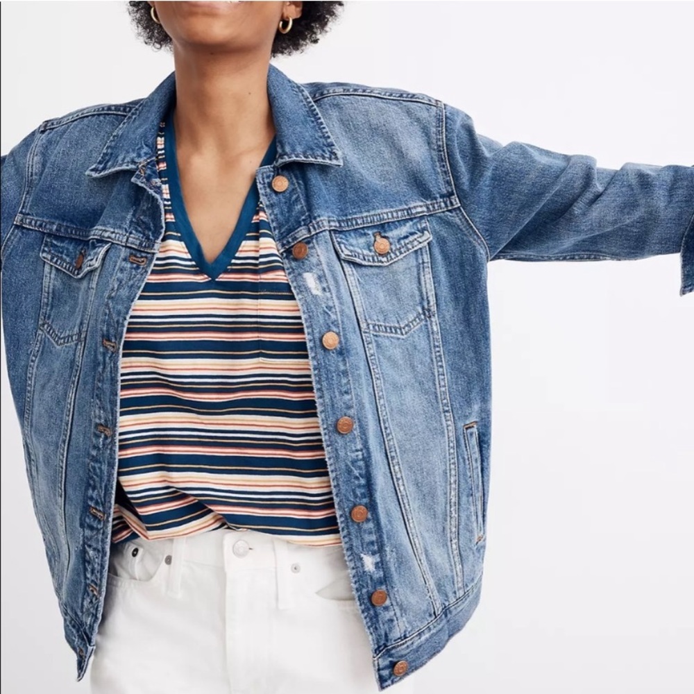 Madewell Size XXSmall Oversized Destroyed Denim Jacket